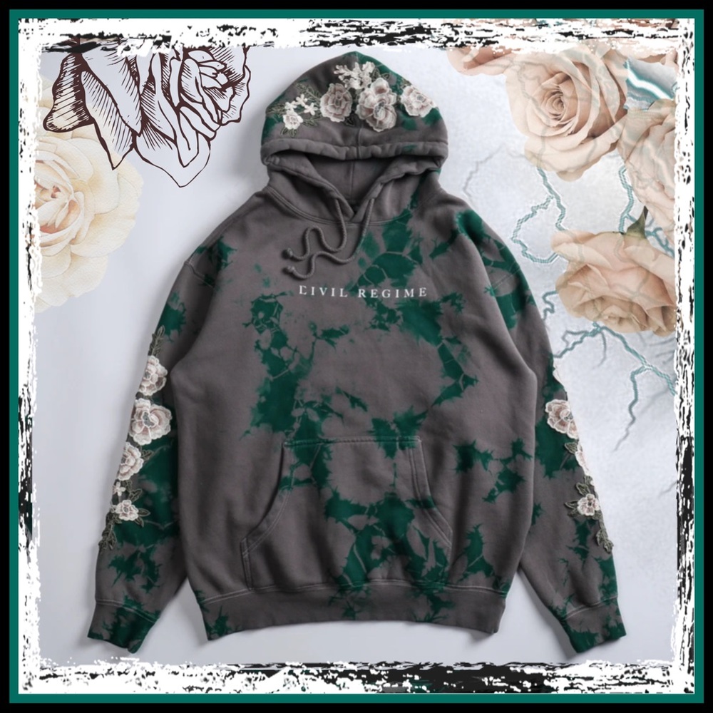 Civil Regime White Rose Hoodie in Emerald stone wash